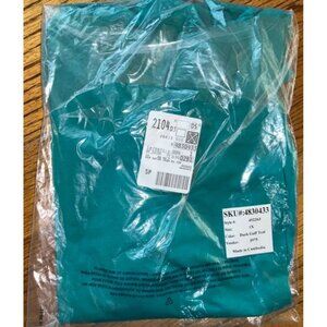 Lands End 1X Shirt Women Relaxed Satin Trim VNeck Rollup Sleeve Dark Teal